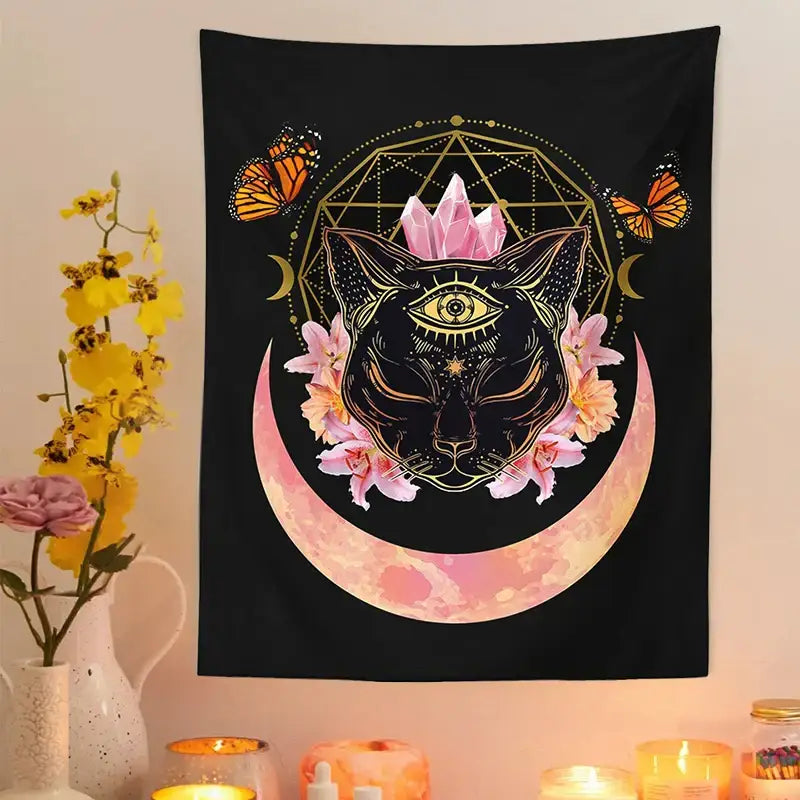 Psychedelic Cat Wall Tapestry