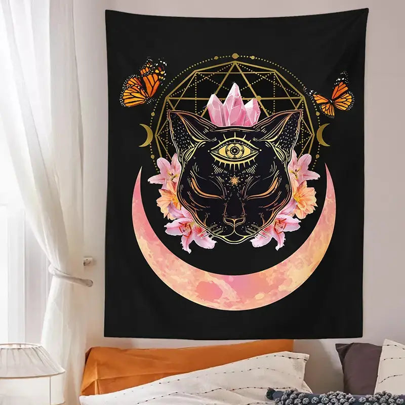 Psychedelic Cat Wall Tapestry