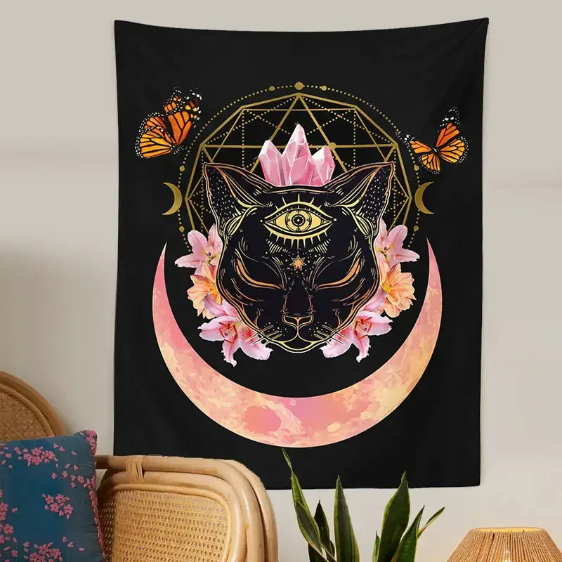 Psychedelic Cat Wall Tapestry