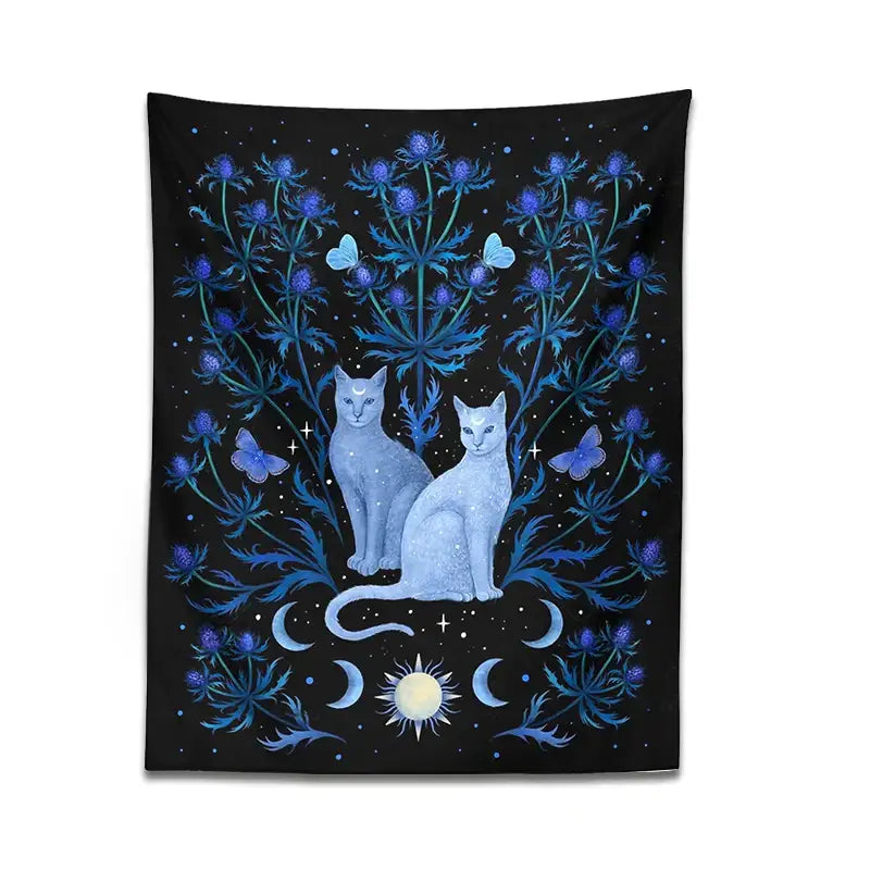 Black Blue Cat Tapestry