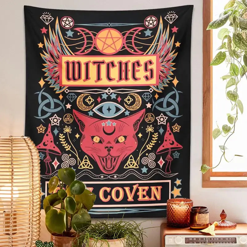 Pink Cat Witchcraft Tapestry