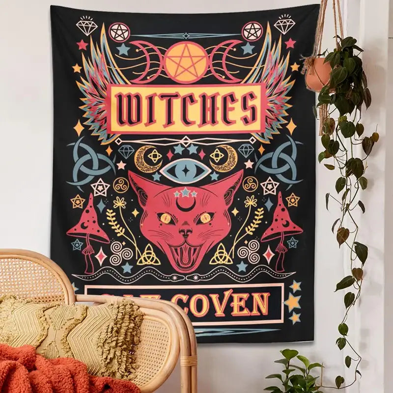 Pink Cat Witchcraft Tapestry
