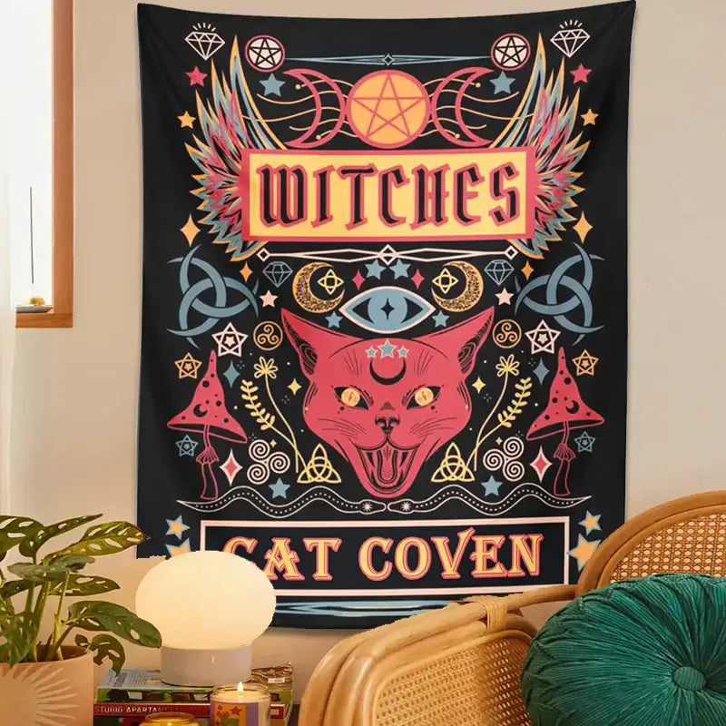 Pink Cat Witchcraft Tapestry