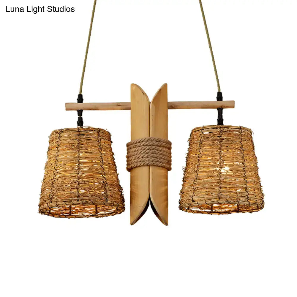 Beige Rattan Conic Light
