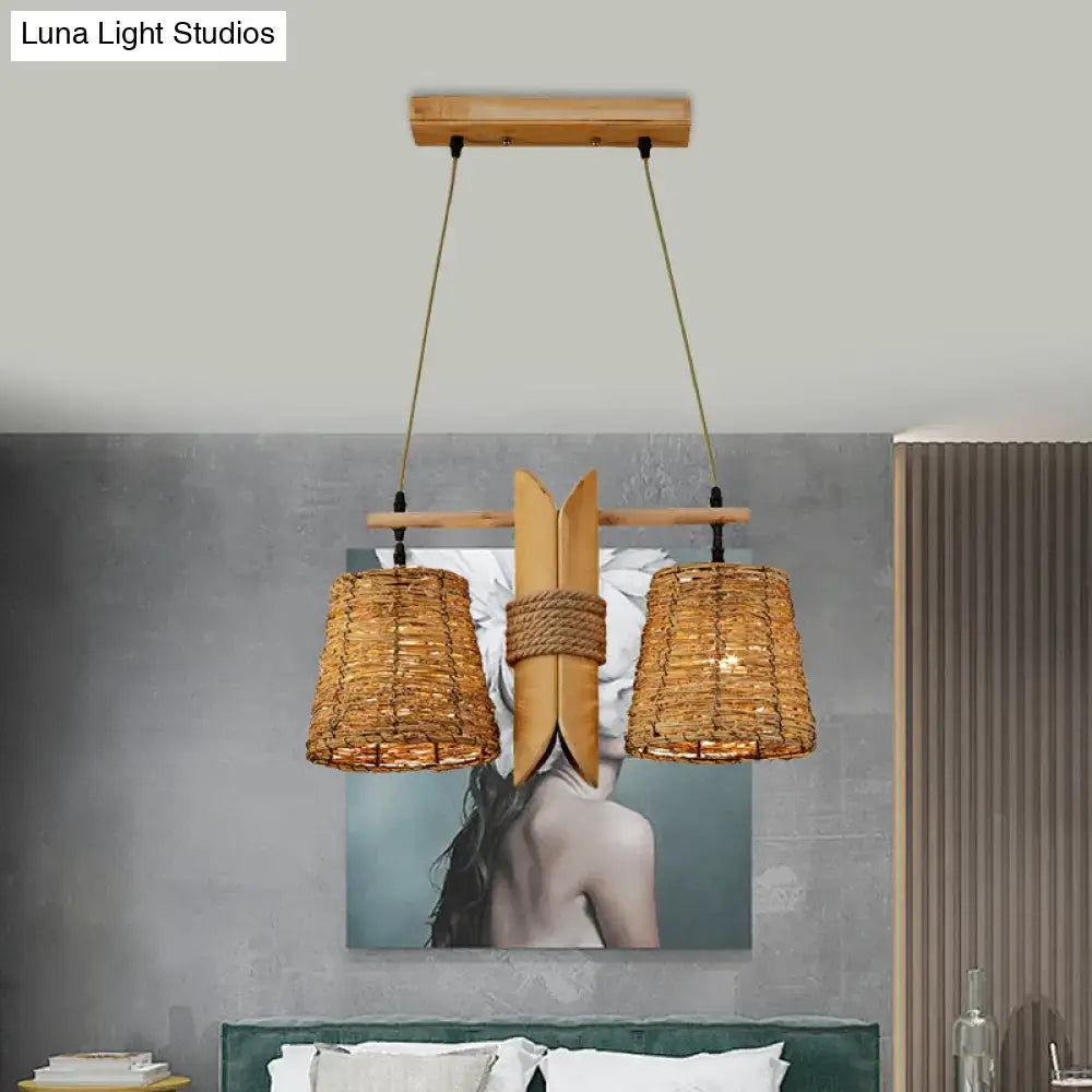 Beige Rattan Conic Light