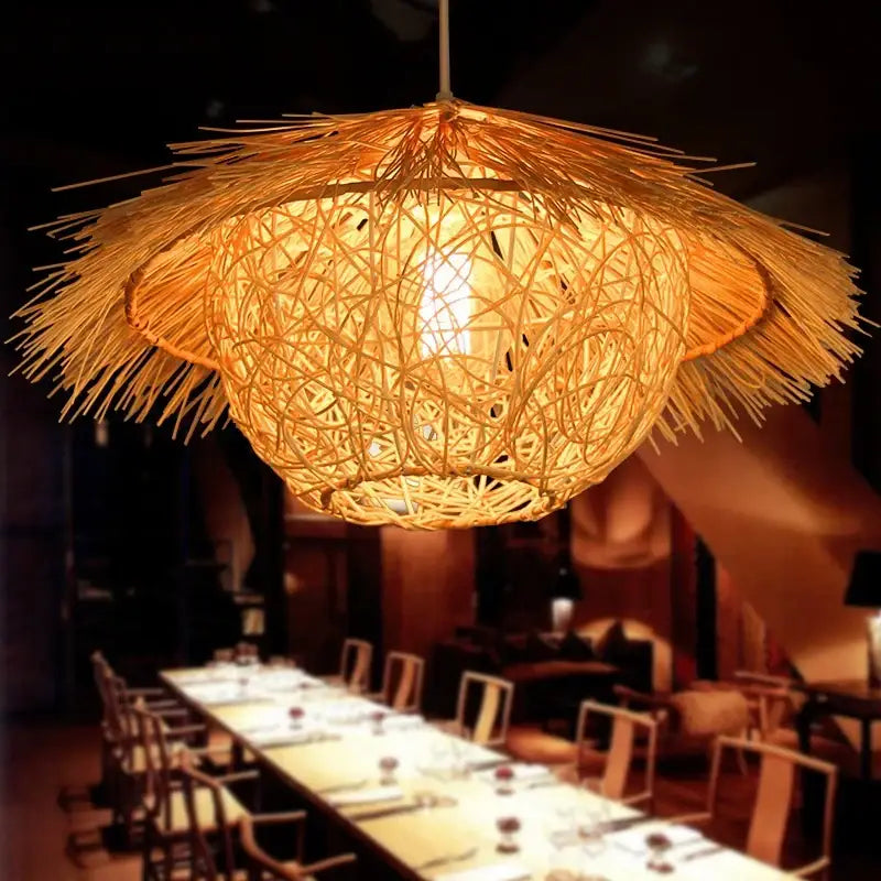 Rattan Straw Hat Chandelier