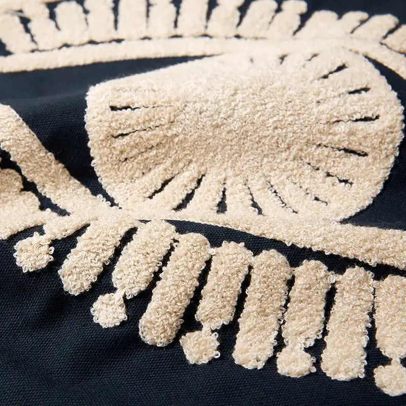 Navy Embroidered Pillow Cover