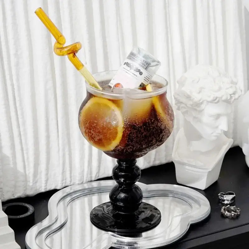 Black Glass Stem Goblet