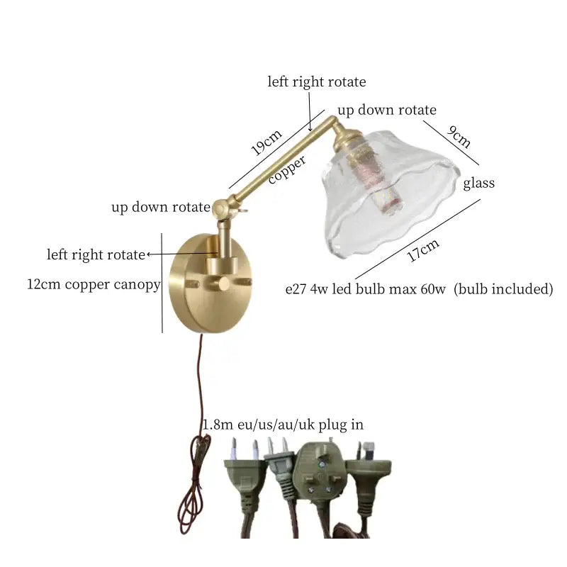 Brass Glass Nordic Bedroom Wall Sconce
