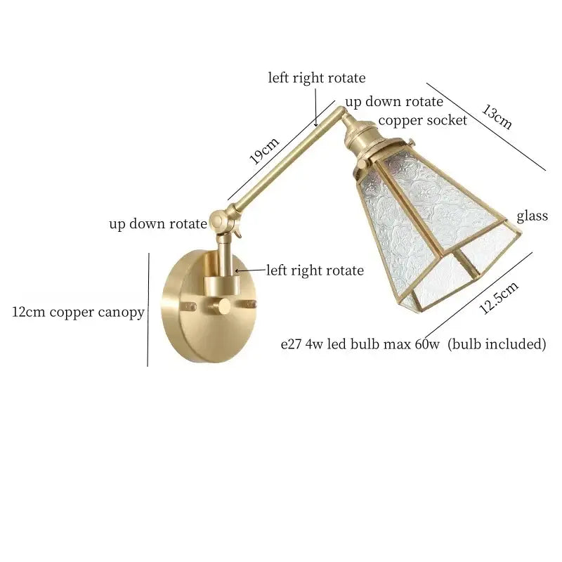 Brass Glass Nordic Bedroom Wall Sconce