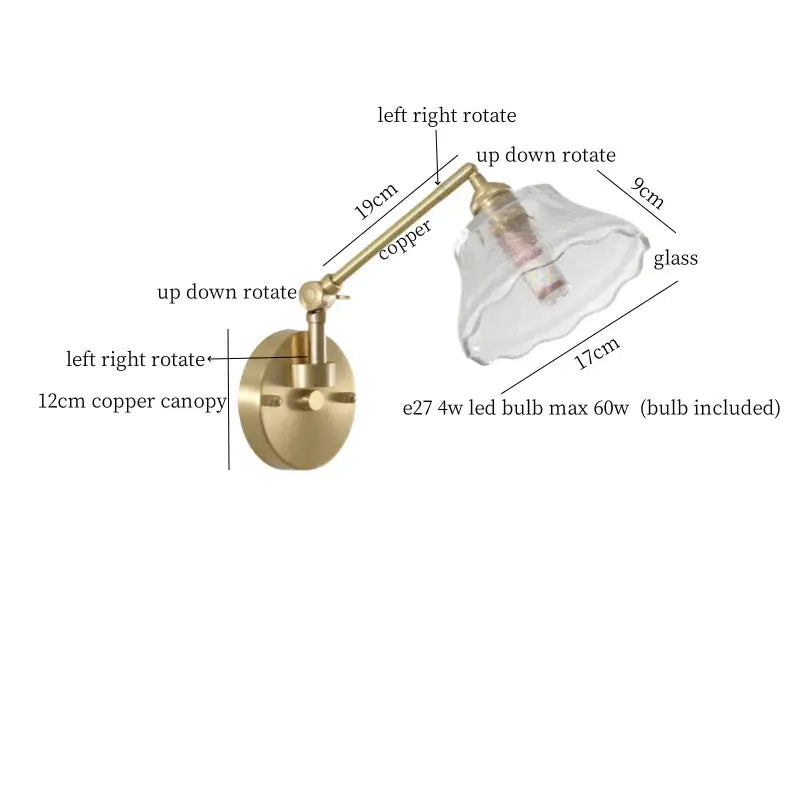 Brass Glass Nordic Bedroom Wall Sconce