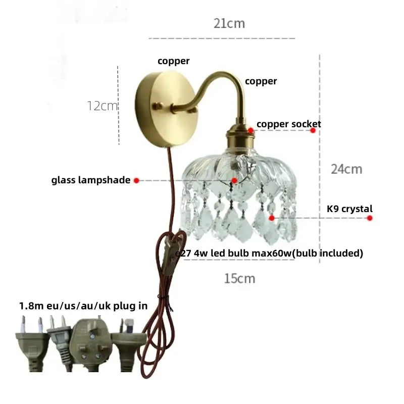 Brass Crystal Glass Sconce