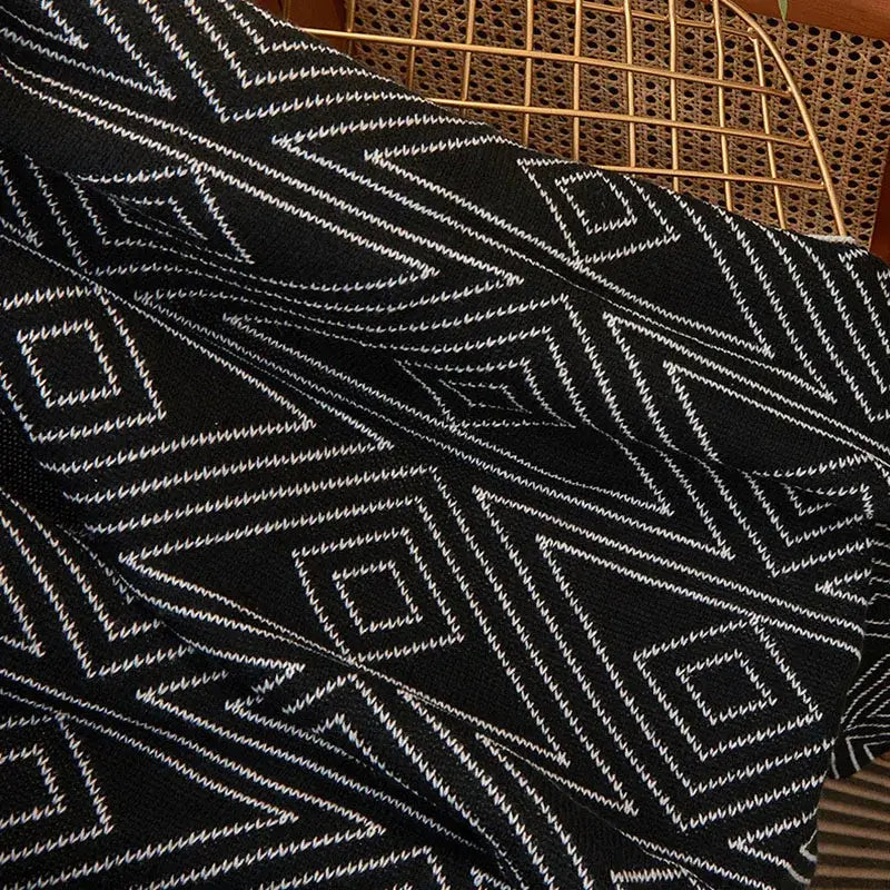 Cream Black Wool Blanket