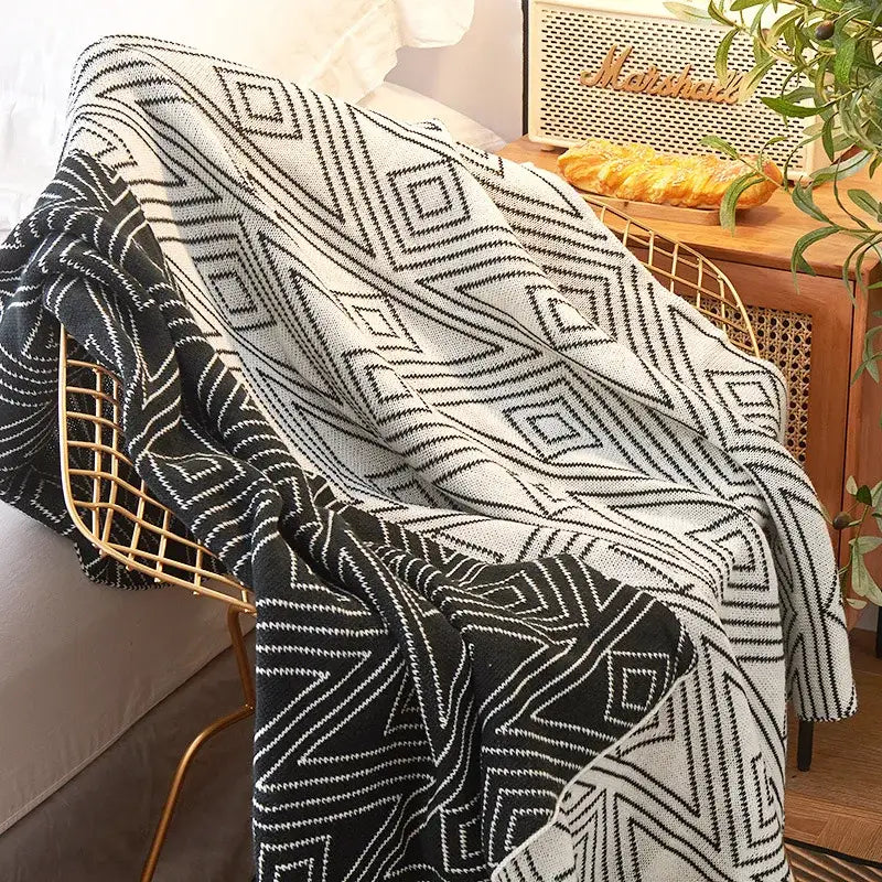 Cream Black Wool Blanket