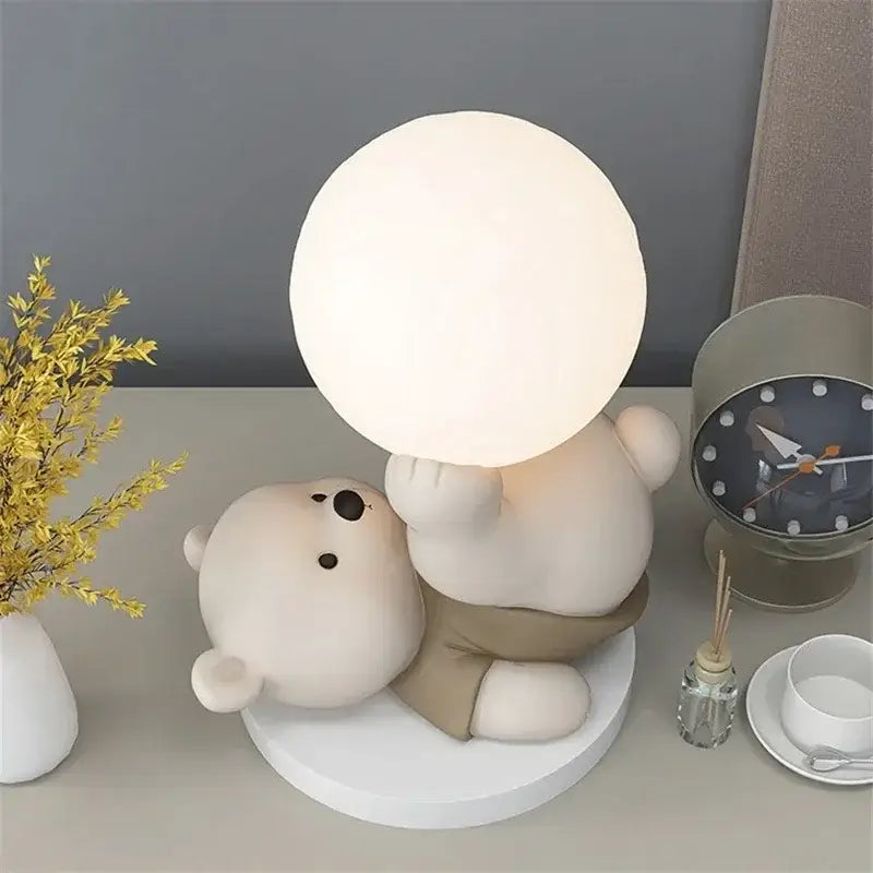 Cream Ceramic Bear Lamp