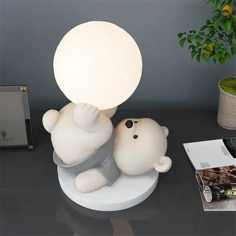 Cream Ceramic Bear Lamp
