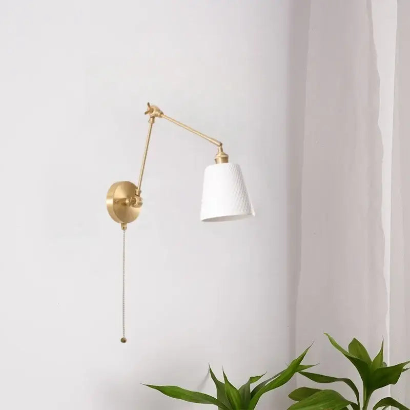 Gold Ribbed Wall Lamp with Ceramic Base Nordic