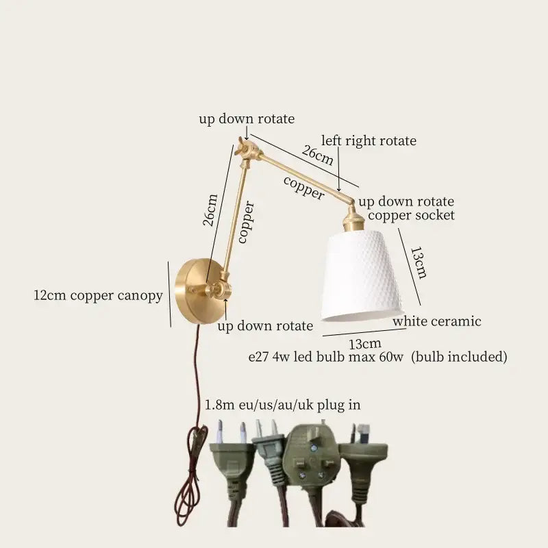 Gold Ribbed Wall Lamp with Ceramic Base Nordic
