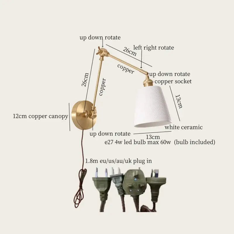 Gold Ribbed Wall Lamp with Ceramic Base Nordic