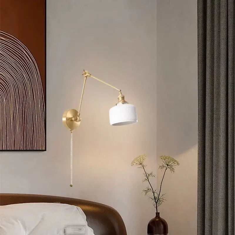 Gold Ribbed Wall Lamp with Ceramic Base Nordic