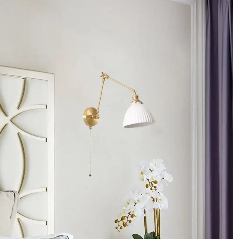 Gold Ribbed Wall Lamp with Ceramic Base Nordic