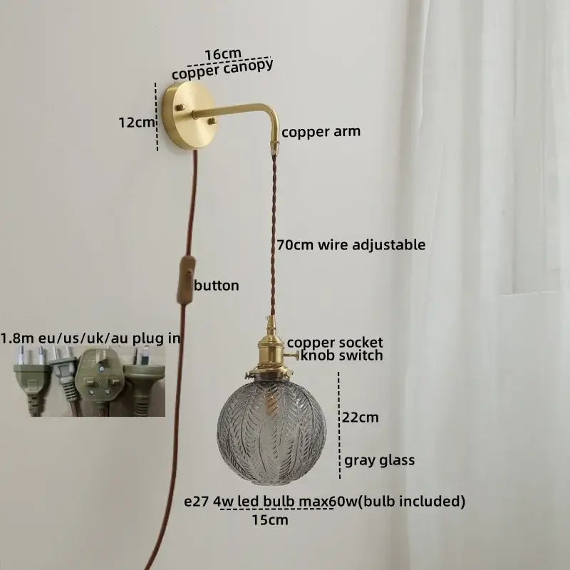 Gold Etched Glass Wall Lamp