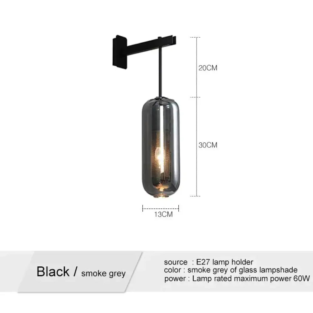 Brass Smoke Grey Glass Nordic Wall Lamp
