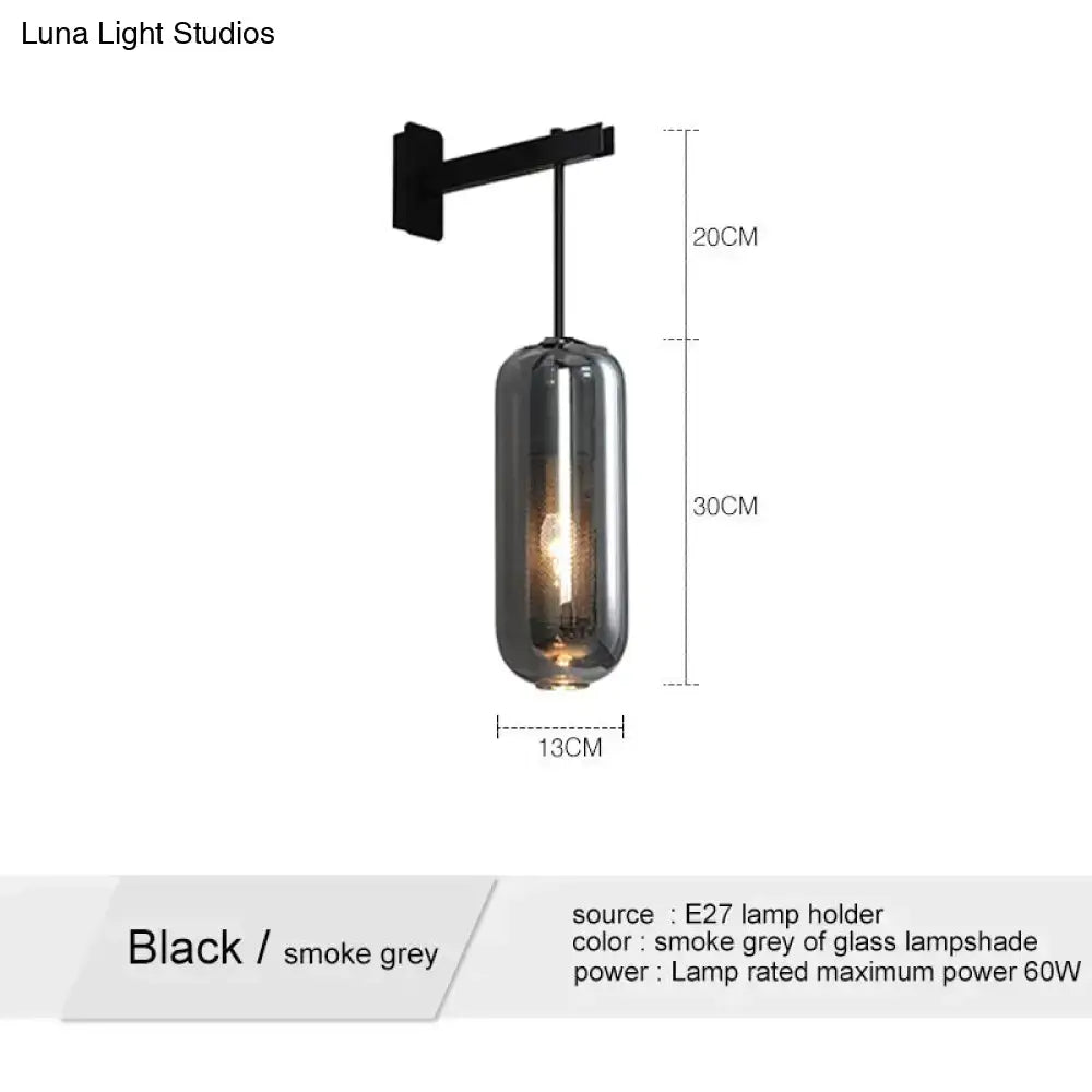 Brass Smoke Grey Glass Nordic Wall Lamp