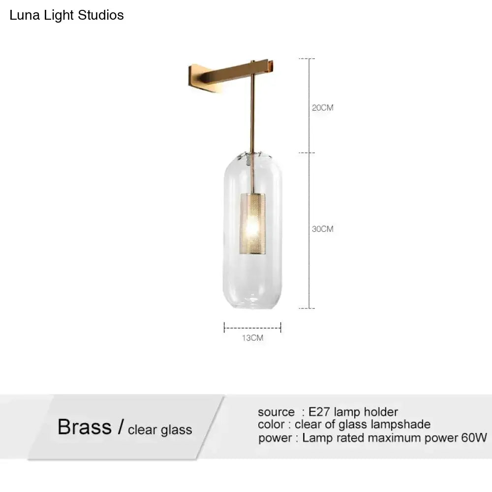 Brass Smoke Grey Glass Nordic Wall Lamp