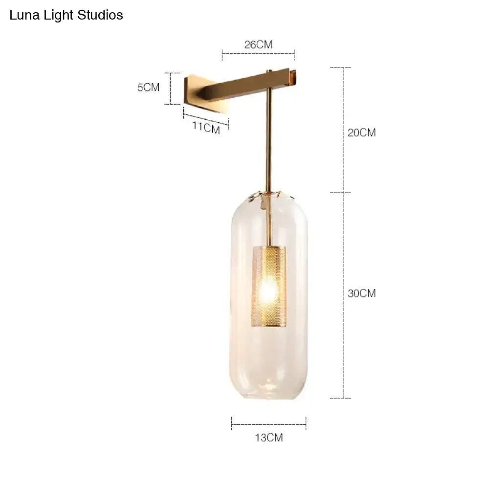 Brass Smoke Grey Glass Nordic Wall Lamp