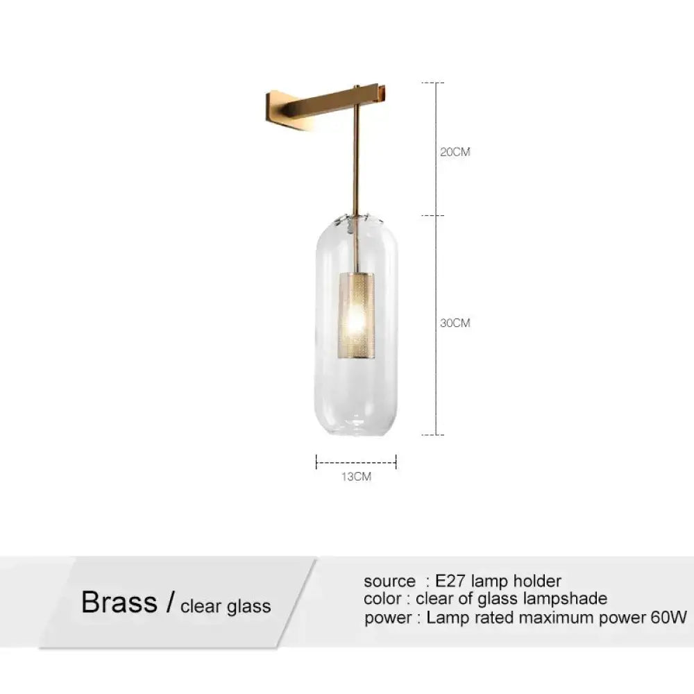Brass Smoke Grey Glass Nordic Wall Lamp