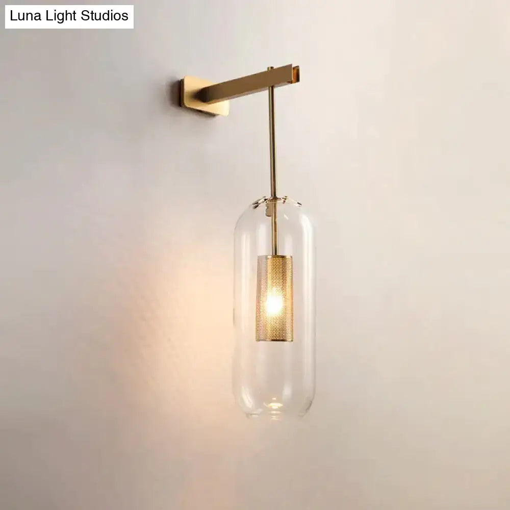 Brass Smoke Grey Glass Nordic Wall Lamp