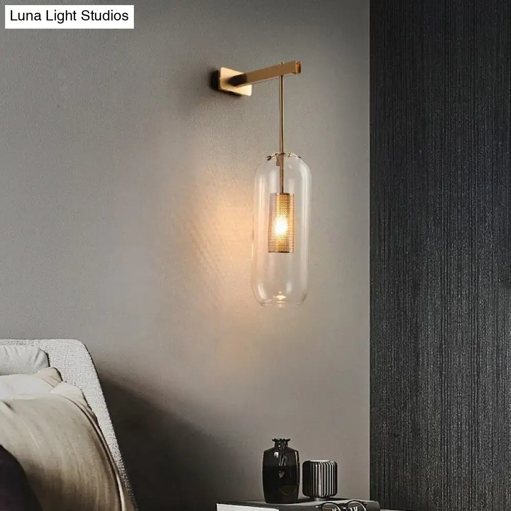 Brass Smoke Grey Glass Nordic Wall Lamp