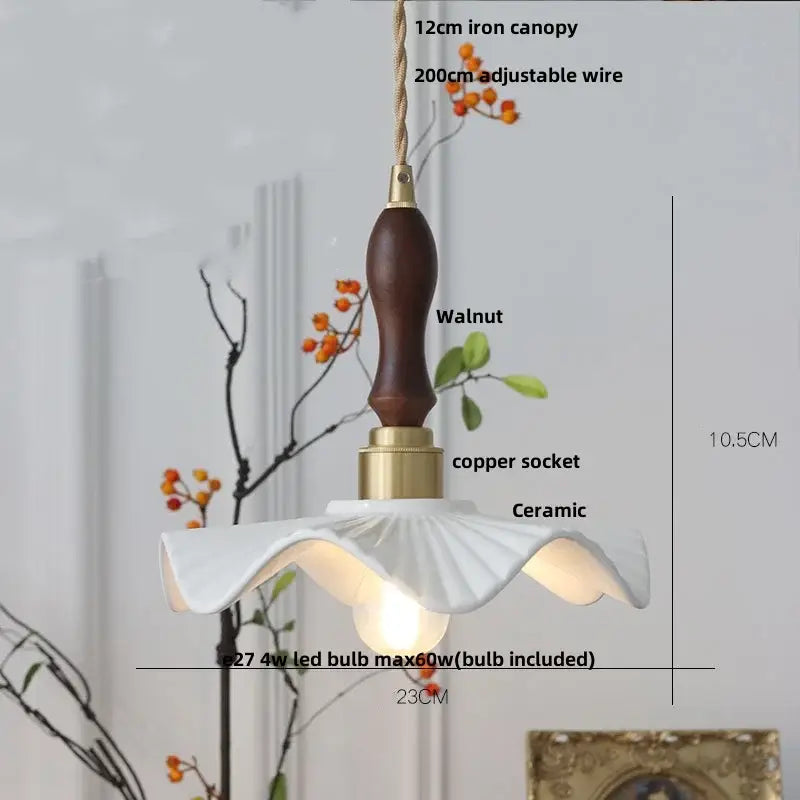 White Glass Wood Pendant