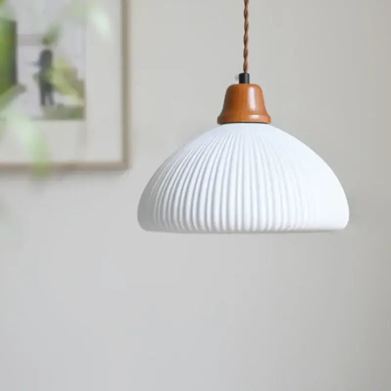 White Glass Wood Pendant