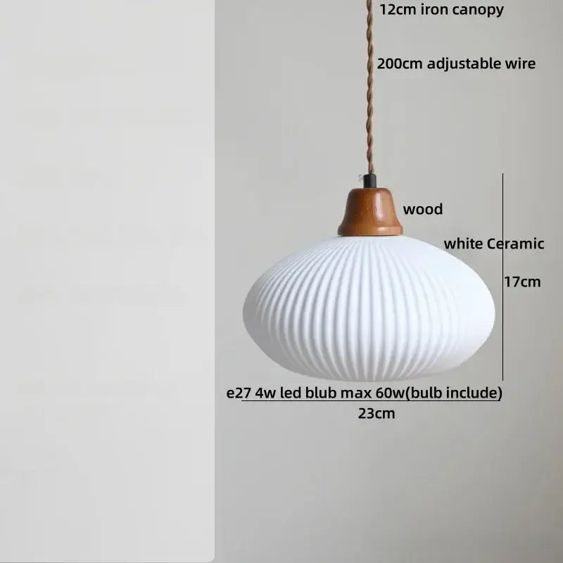 White Glass Wood Pendant