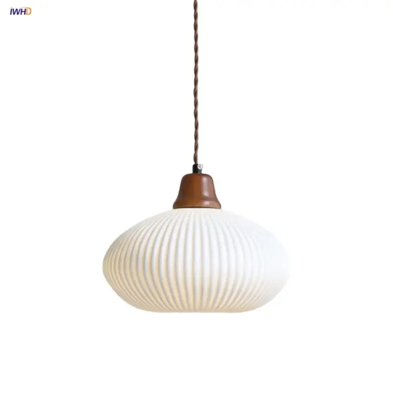 White Glass Wood Pendant