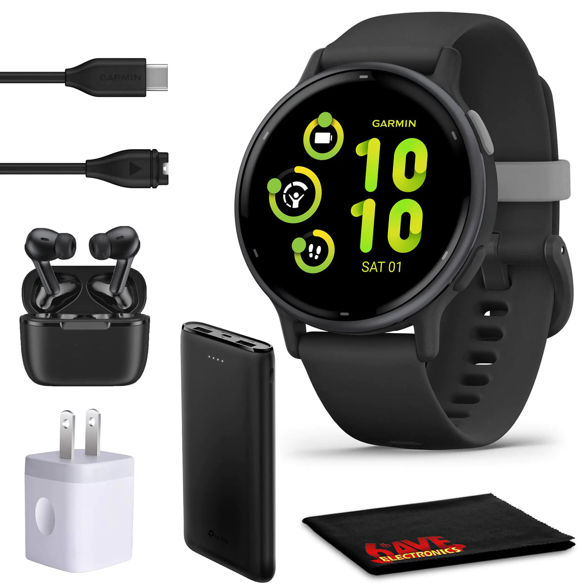 Garmin Vivoactive 5 Fitness Tracker Smart Watch for Women & Men with Slate Aluminum Bezel with Black Case and Silicone Band with 11 Days Battery Life and Bright 1.2” AMOLED Touchscreen Display