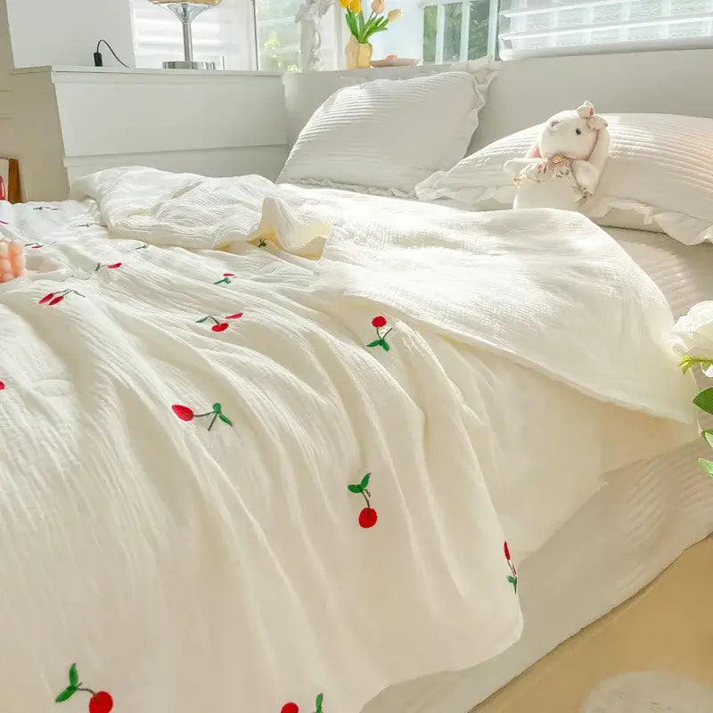 White Cherry Embroidered Quilt