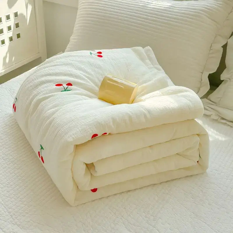 White Cherry Embroidered Quilt