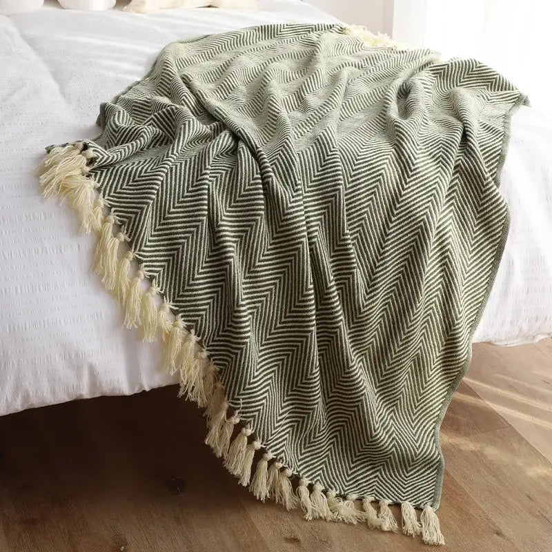 Green Knitted Geometric Throw