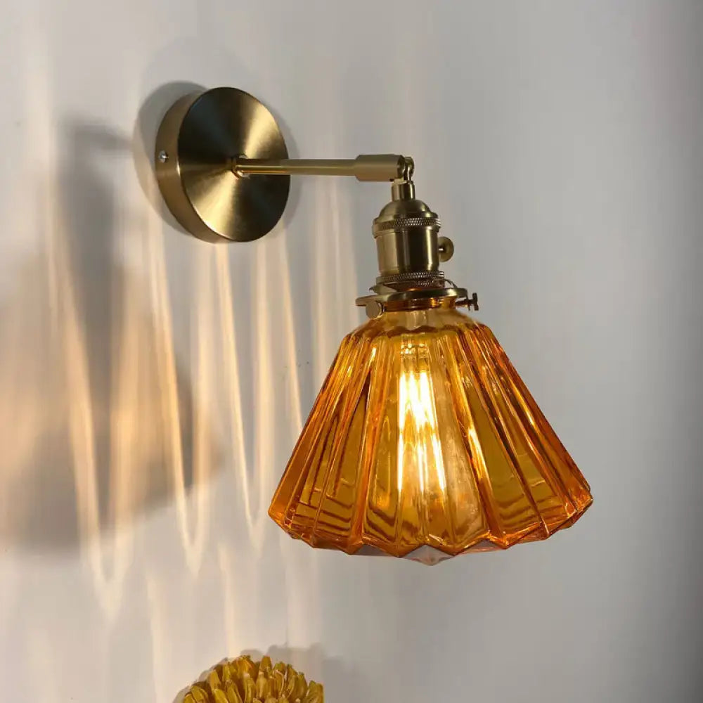 Gold Fluted Glass Switch Wall Lamp