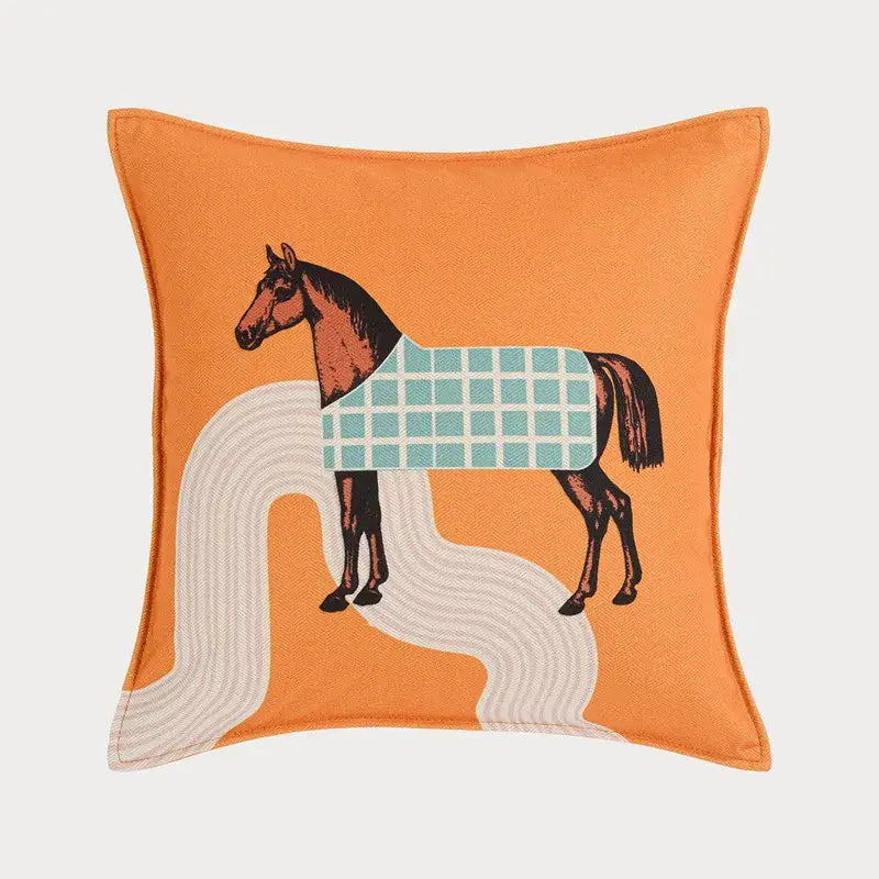 Orange Horse Throw Pillowcase