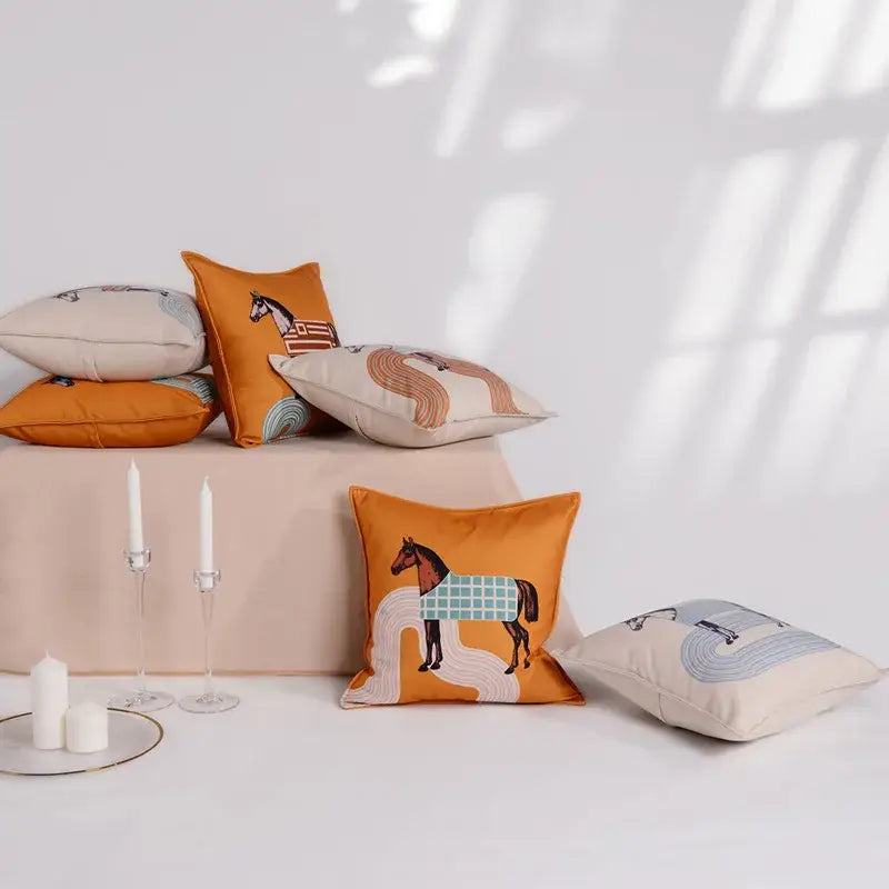 Orange Horse Throw Pillowcase
