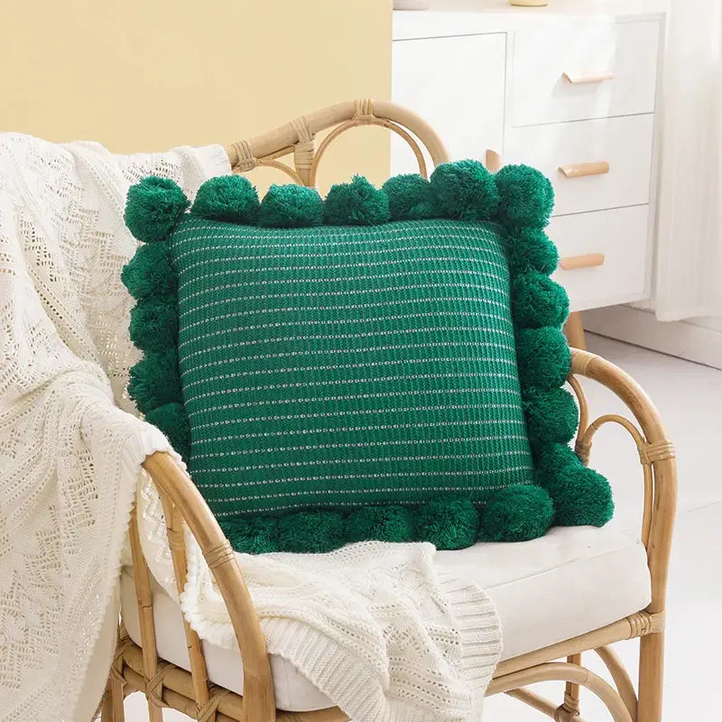 Orange Pompom Cushion Cover