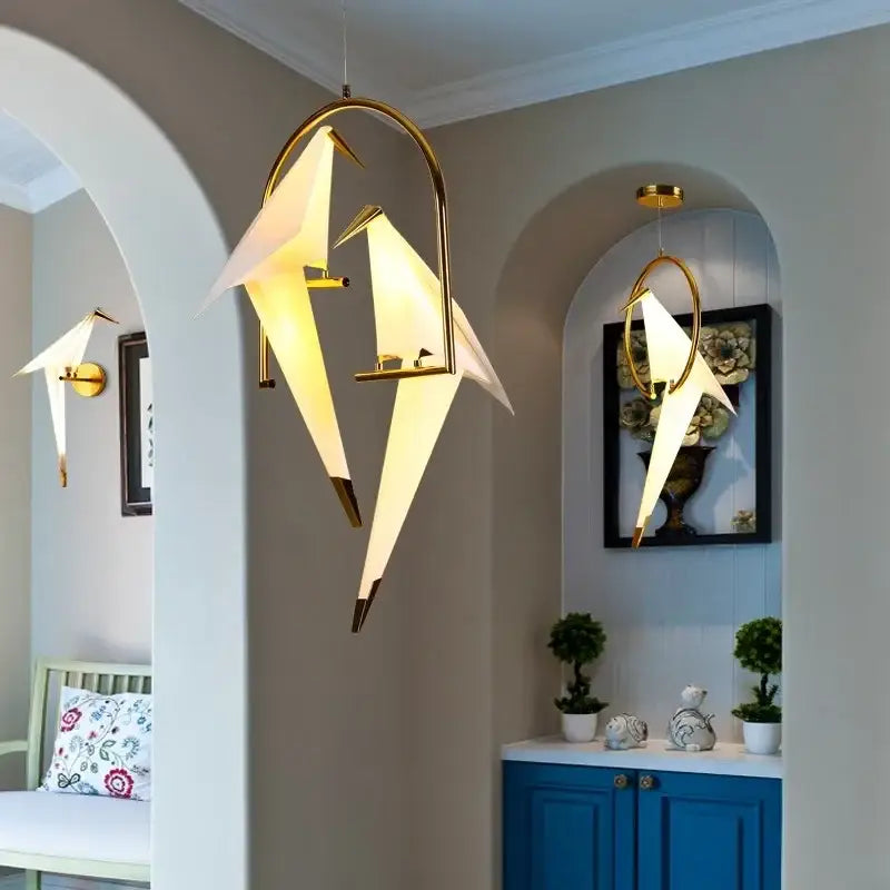 White Gold Crane Chandelier