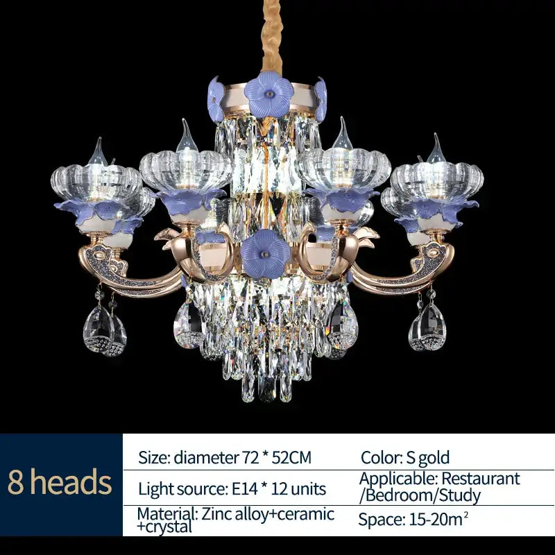 Blue Gold Crystal Chandelier