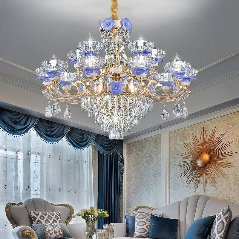 Blue Gold Crystal Chandelier