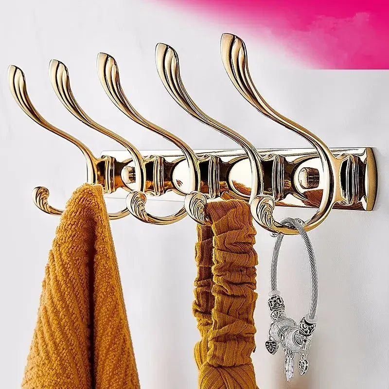 Gold Brass Towel Hook Rack with Five Hooks