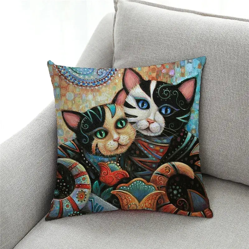 Cat Design Linen Pillowcase